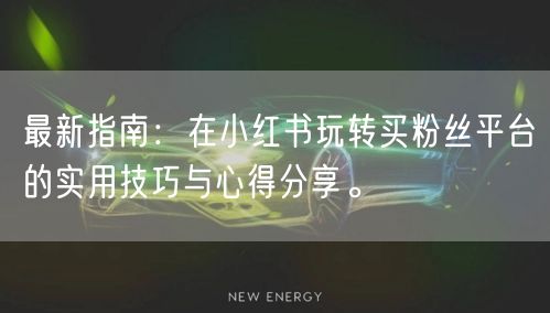 最新指南：在小红书玩转买粉丝平台的实用技巧与心得分享。