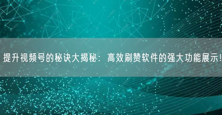 提升视频号的秘诀大揭秘：高效刷赞软件的强大功能展示！